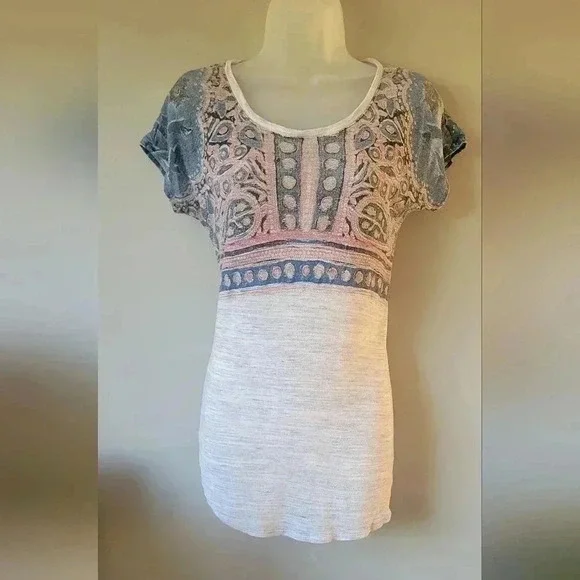 Lucky Brand Womens light gray Indian Mural T-shirt women's size Small - Picture 4 of 13